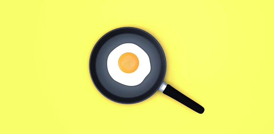 Realistic mock up of fried egg on kitchen pan Stock Illustration