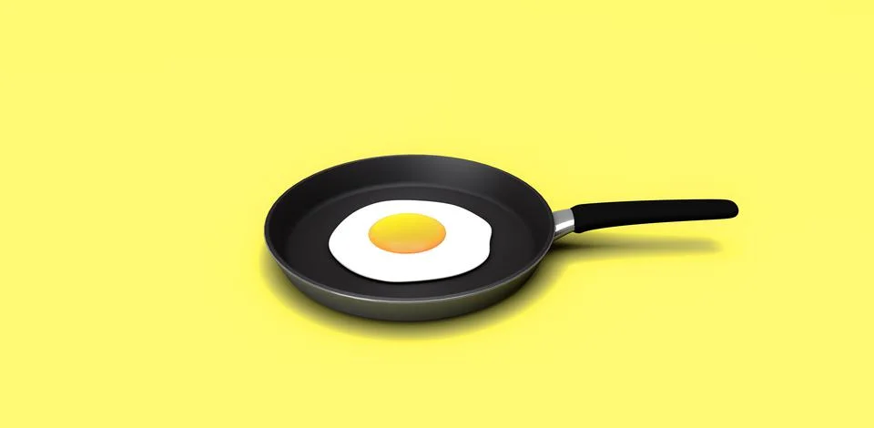 Realistic mock up of fried egg on kitchen pan Stock Illustration