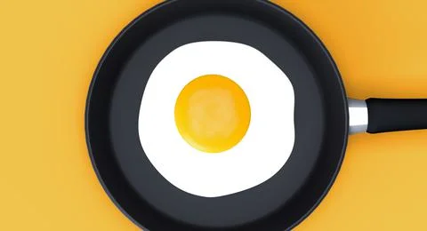 Realistic mock up of fried egg on kitchen pan Stock Illustration