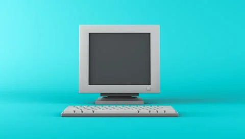 Realistic mock up old computer set with empty space screen monitor. Stock Illustration