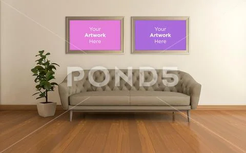 Realistic Mockup of living room Interior PSD Template
