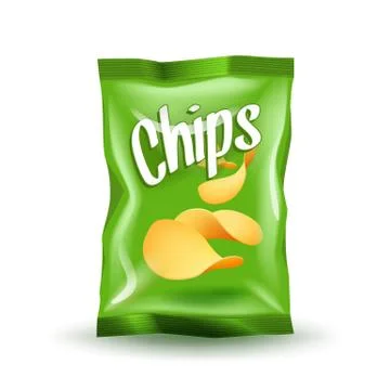 Realistic mockup package of green chips package with label isolated on white Stock-Illustration