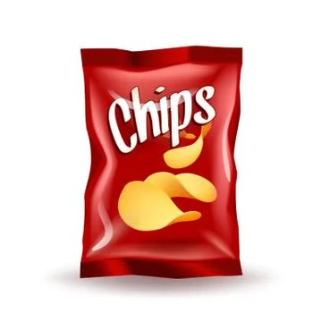 Realistic mockup package of red chips package with label isolated on white Stock Illustration