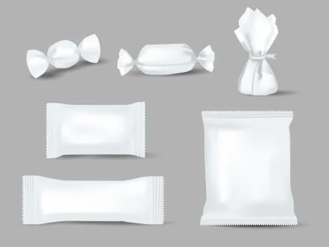 Realistic mockups of candy wrappers on grey background. Stock Illustration