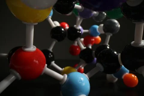 Realistic model of molecular compounds on dark background Stock Photos