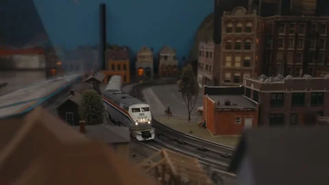 Realistic Model Train Set in Motion – Miniature Railway Stock Footage 250675746
