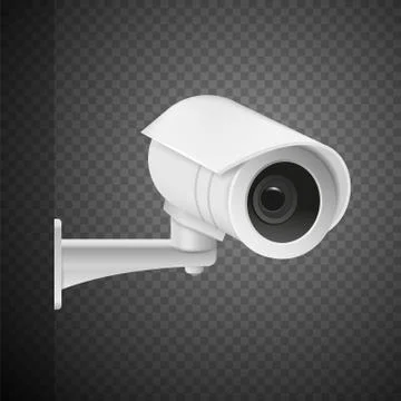 Realistic modern CCTV camera isolated on transparent background. Vector illus Stock Illustration