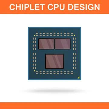 Realistic modern chiplet CPU design front view. Powerful multithreaded CPU. Stock Illustration