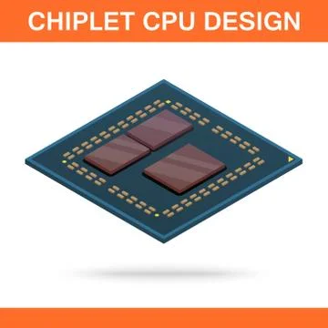 Realistic modern chiplet CPU design front view. Stock Illustration
