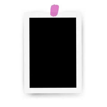Realistic modern rectangle Photo Frame mock up glued on tape for Scrapbook. T Illustrazione stock