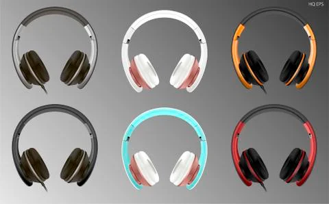 Realistic modern Vector headset wired or wireless Stock Illustration
