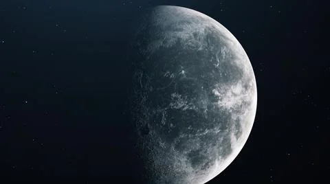 Realistic moon. Moon in open space over stars. 3d rendering Ilustração Stock