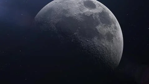 Realistic Moon in the outer space, 3d rendering Stock Photos