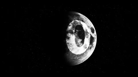 Realistic moon phase countdown from 10 to 1 animation loop on star sky BW Stock Footage 79024108