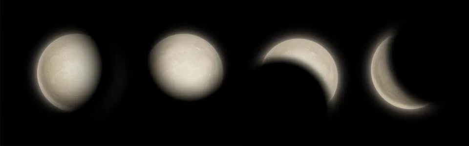 Realistic moon phases on black background. Stock Illustration