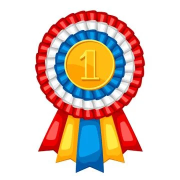 Realistic multi colored rosette with gold medal. Illustration of award for Illustrazione stock