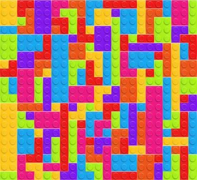 Realistic multicolor plastik constructor background. Play and build concept. Stock Illustration