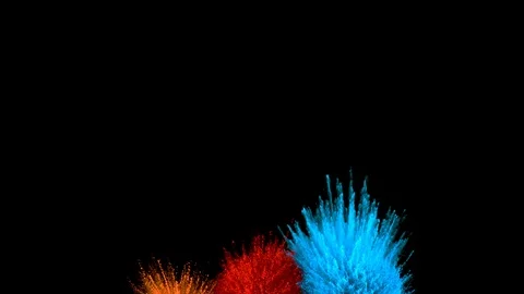 Realistic multicoloured powder explosion on black background. Tricolor burst Video stock 122473959