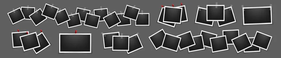 Realistic multiple empty photo frame mockup isolated pack. Paper vintage instant Stock Illustration