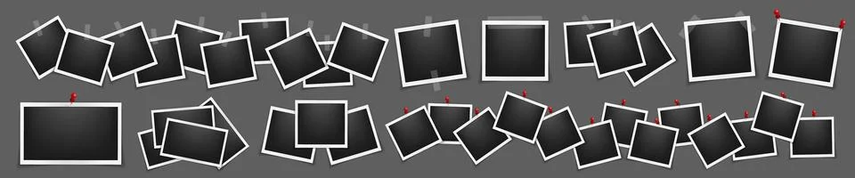 Realistic multiple empty square photo frame mockup isolated pack. Paper vintage Stock Illustration