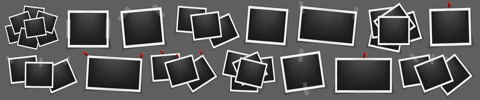 Realistic multiple empty square photo frame mockup isolated pack. Paper vintage Stock-Illustration