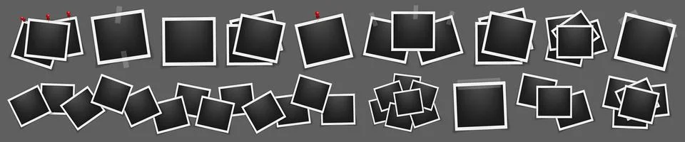 Realistic multiple empty square photo frame mockup isolated pack. Paper vintage Stock Illustration