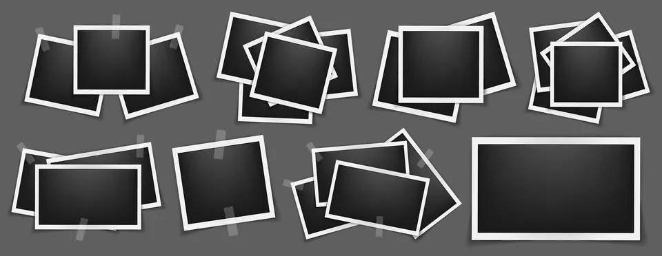 Realistic multiple empty square photo frame mockup isolated pack. Paper vintage イラスト素材