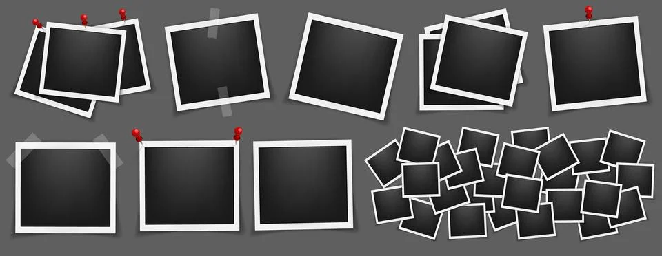 Realistic multiple empty square photo frame mockup isolated pack. Paper vintage Stock Illustration