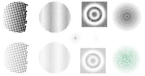 Realistic multiple vector halftones set on geometric background with dotted.. Stock Illustration