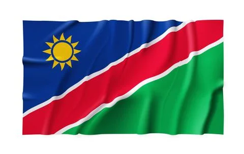 Realistic Namibia country flag isolated on a transparent background. Silk atlas Stock Illustration