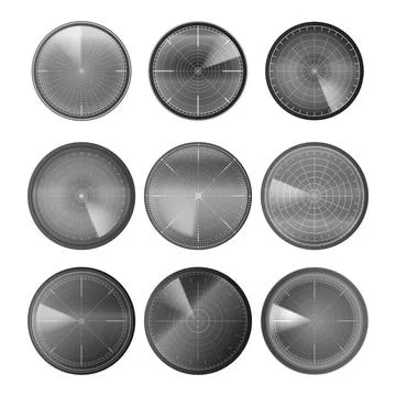 Realistic navy or air sonar, digital gray HUD radar display in scanning Stock Illustration