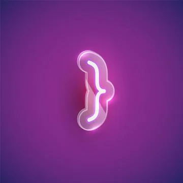 Realistic neon 'bracket' character with plastic case around, vector illustrat Stock Illustration