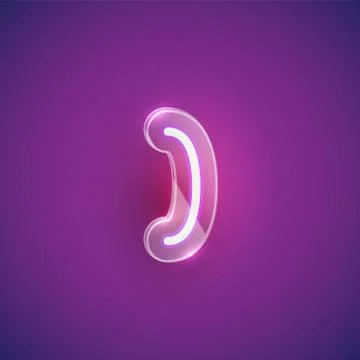 Realistic neon 'bracket' character with plastic case around, vector illustrat Stock Illustration
