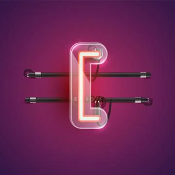 Realistic neon 'bracket' character with plastic case around, vector illustrat Stock Illustration