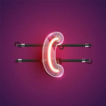 Realistic neon 'bracket' character with plastic case around, vector illustrat Stock Illustration