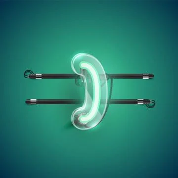 Realistic neon 'bracket' character with plastic case around, vector illustrat Stock Illustration