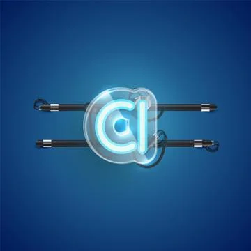 Realistic neon A character with plastic case around, vector illustration Stock Illustration