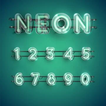 Realistic neon character set with plastic case around, vector illustration Stock Illustration