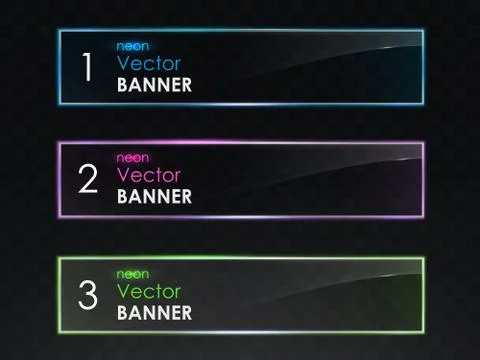 Realistic neon light horizontal banners set Stock Illustration