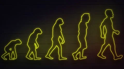 Realistic neon man evolution for decoration and covering on the wall background. Stock Footage 139320068