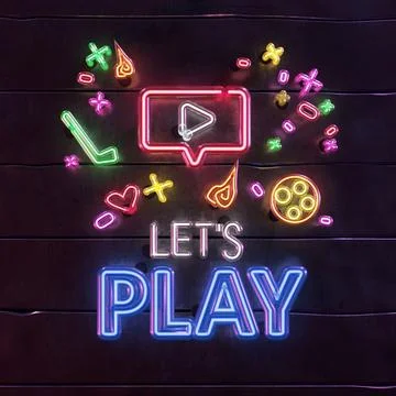 Realistic neon sign text - lets play, Not gen Ai Stock Illustration
