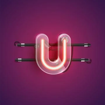Realistic neon U character with plastic case around, vector illustration Stock Illustration