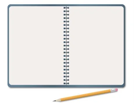 Realistic notebook, blank white paper sheet with pencil isolated on white Stock Illustration