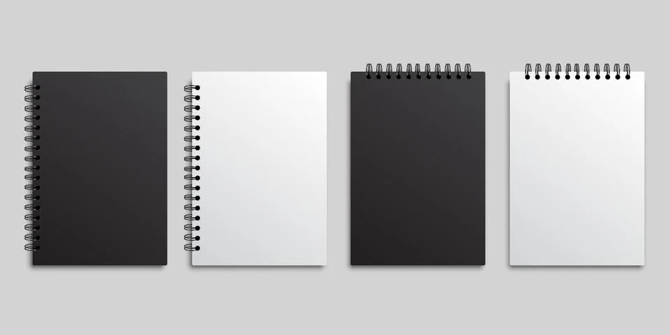 Realistic notebook mockup icon in flat style. Notepad with spiral vector il.. Illustrazione stock