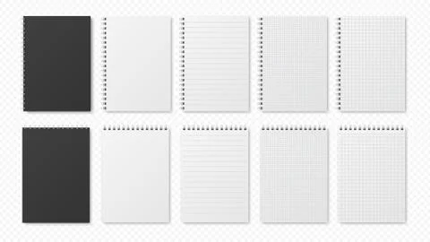 Realistic notepads. Blank sheets, open planners. Notebooks with lines and empty Stock Illustration