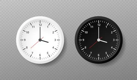 Realistic office clock. Wall round watches with time arrows and clock face. V Illustrazione stock