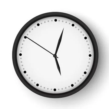 Realistic office wall clock. Black round watch face. alarm modern timer Stock Illustration