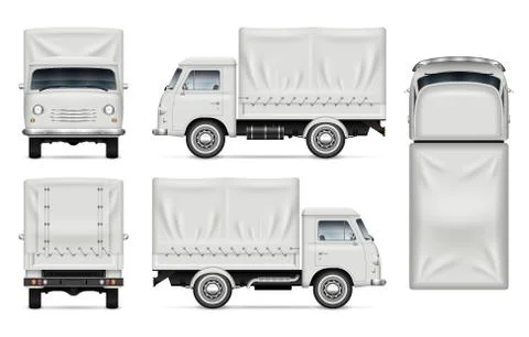 Realistic ol van vector template. Vehicle mockup side, front, back, top view Stock Illustration
