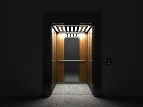Realistic open Empty Elevator with Half Open Door 3d render Stock Illustration