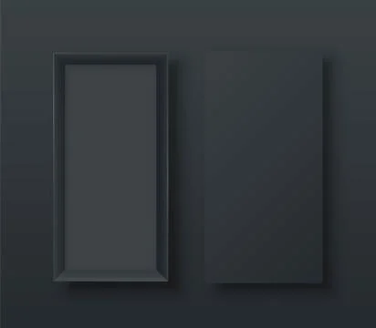 Realistic open empty gift box two view. Paper rectangular cardboard black Stock Illustration